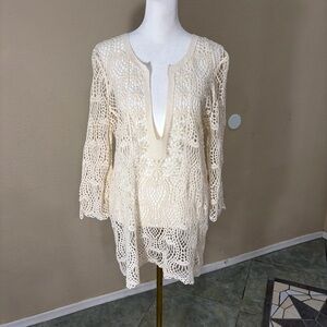 Women’s Crochet Top Sz L For Layering Over Swimsuit Tank Top Boho Greek Mama Mia